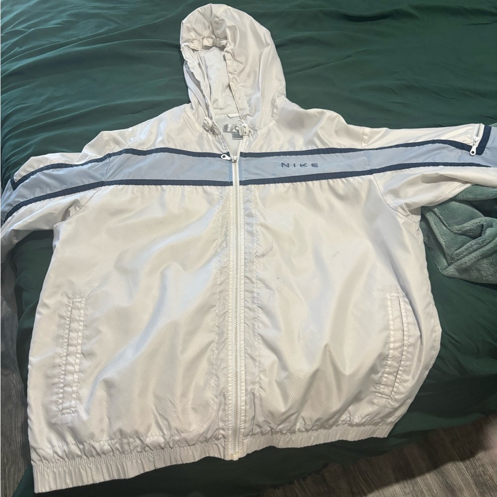 Nike White and Baby Blue Windbreaker Jacket